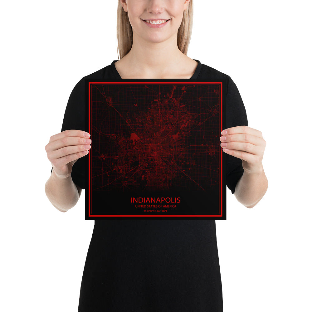 Indianapolis Black and Red Paper Map