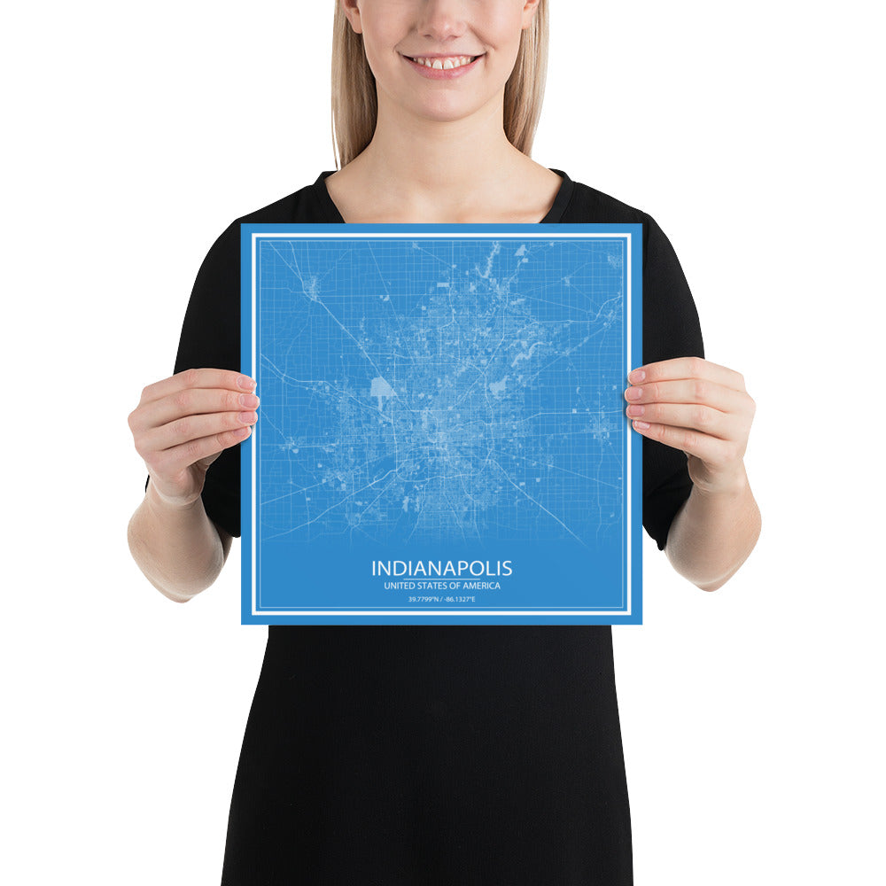 Indianapolis Blue and White Paper Map