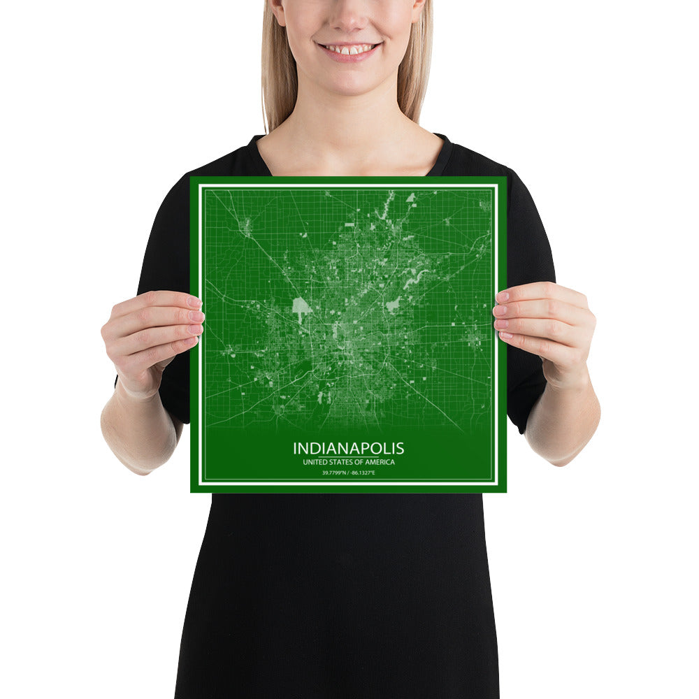 Indianapolis Green and White Paper Map