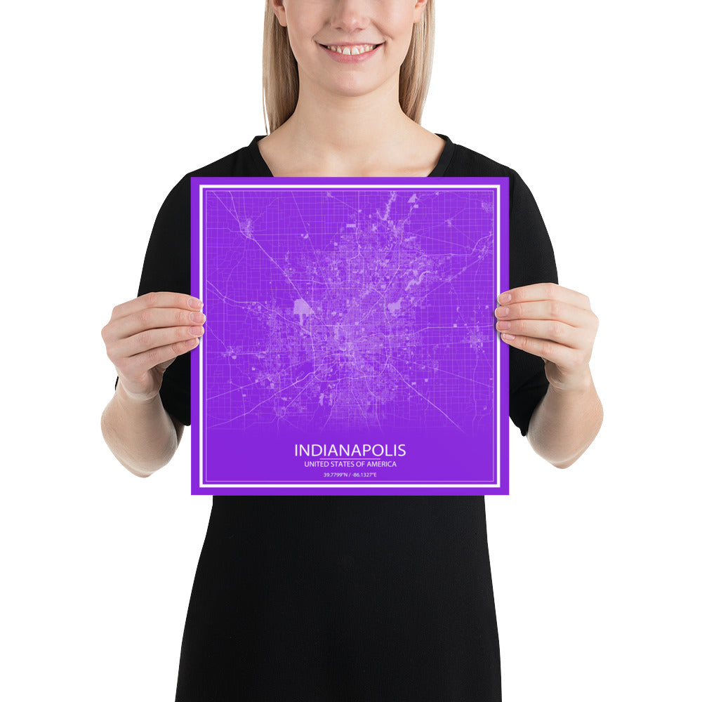 Indianapolis Purple and White Paper Map