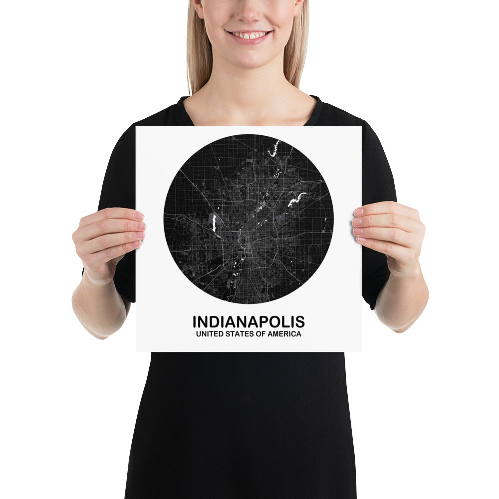 Indianapolis Circular Black Paper Map