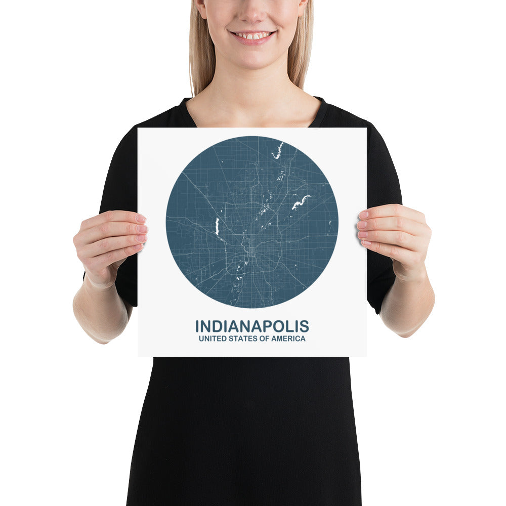 Indianapolis Circular Blue Paper Map