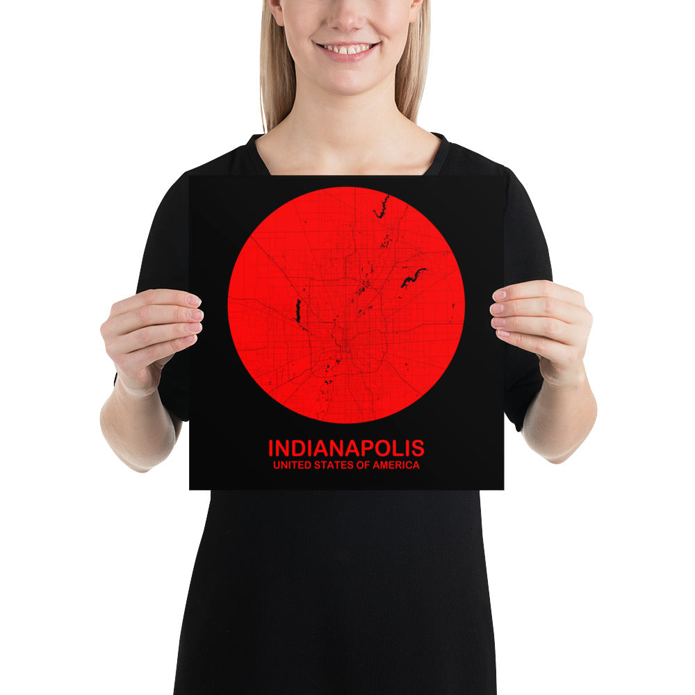 Indianapolis Circular Red Paper Map