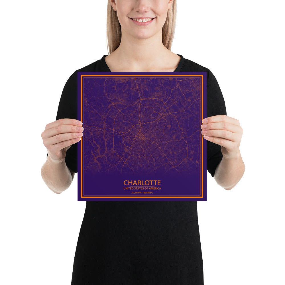 Charlotte Purple and Orange Paper Map