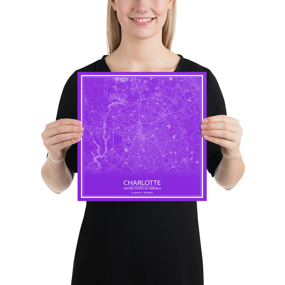 Charlotte Purple and White Paper Map