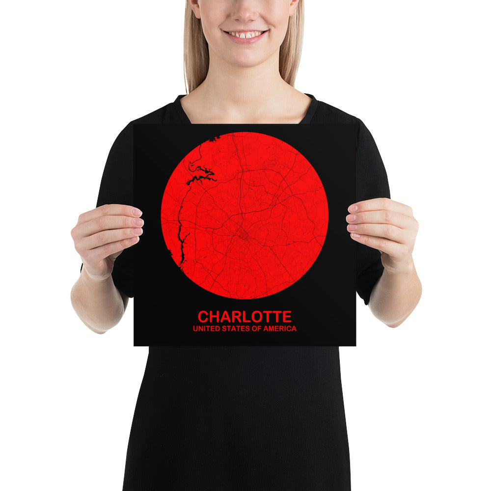 Charlotte Circular Red Paper Map