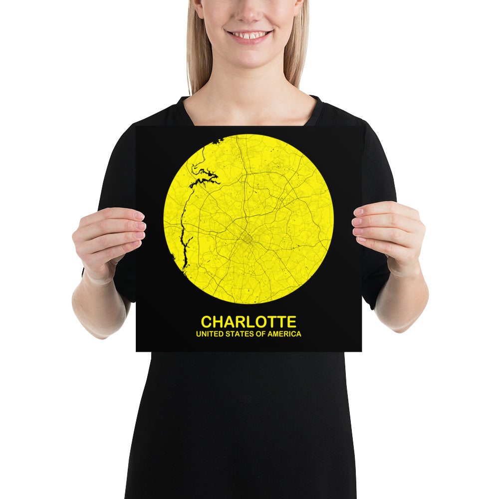 Charlotte Circular Yellow Paper Map