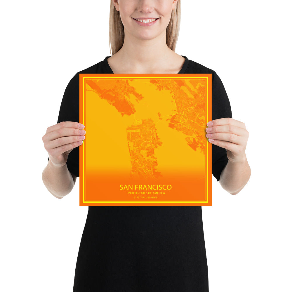 San Francisco Orange and Yellow Paper Map