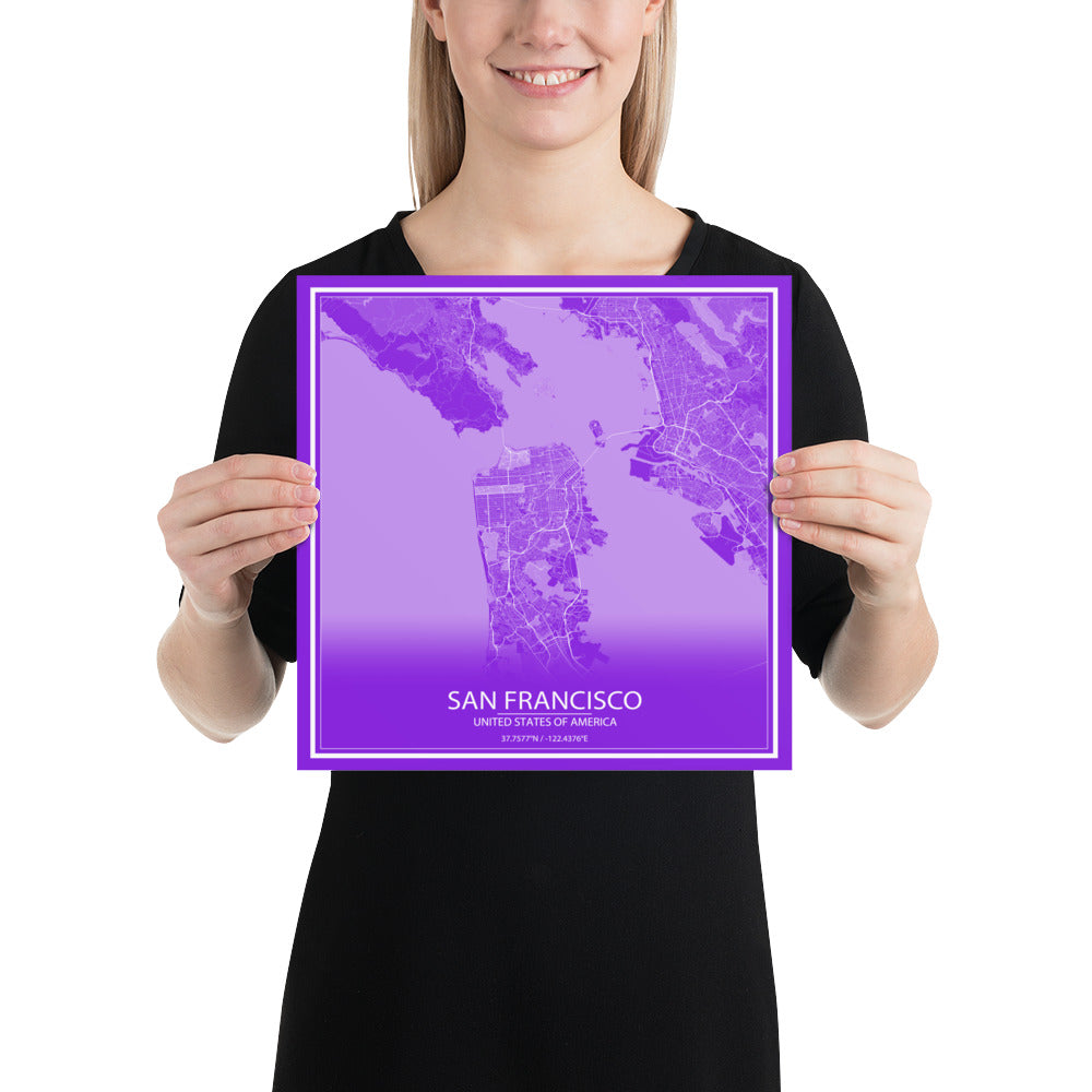 San Francisco Purple and White Paper Map