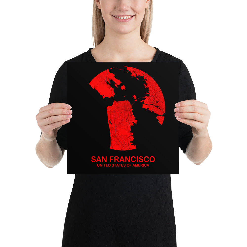 San Francisco Circular Red Paper Map