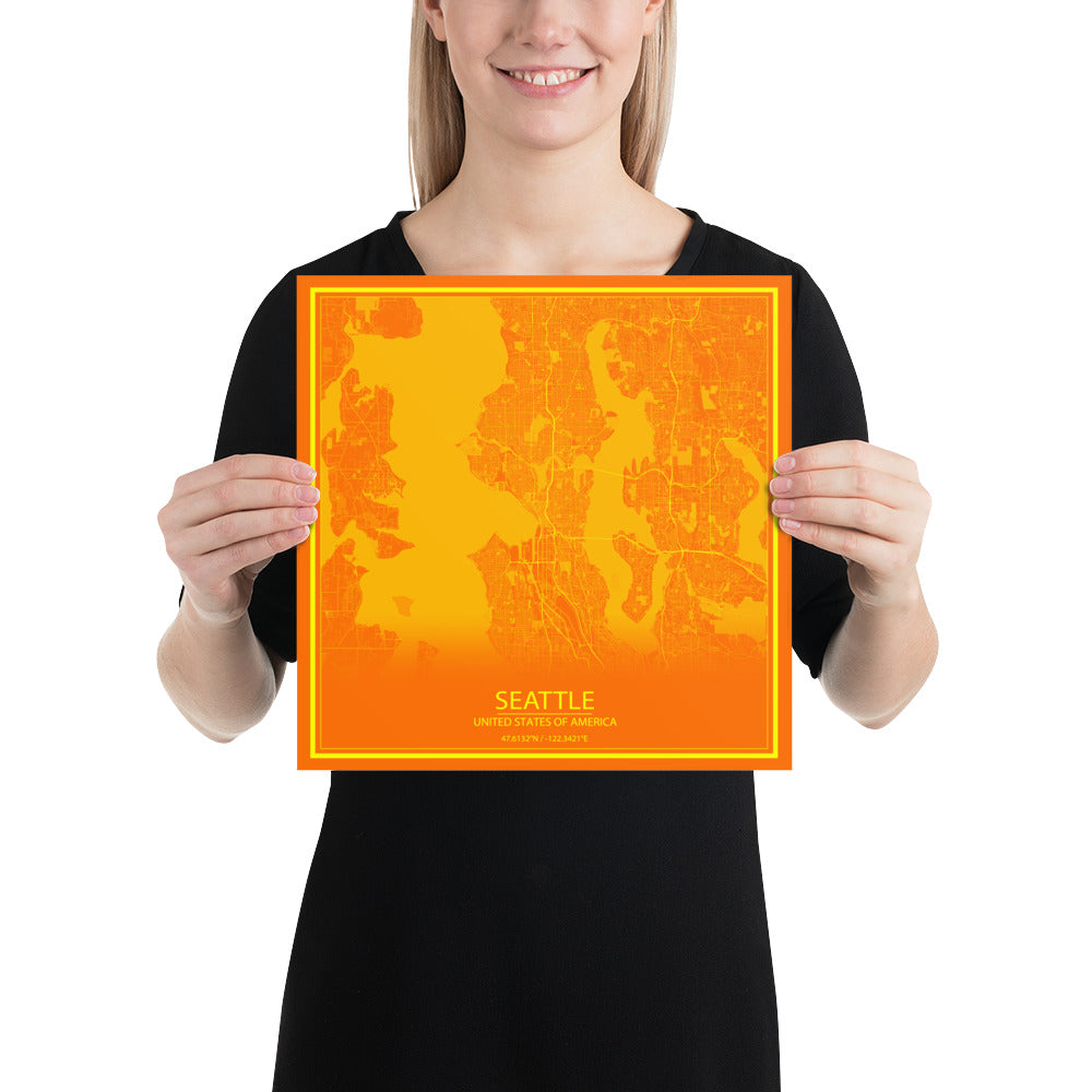 Seattle Orange and Yellow Paper Map