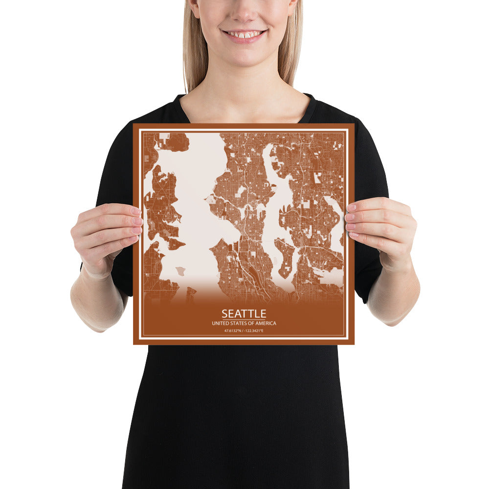 Seattle Brown and White Paper Map