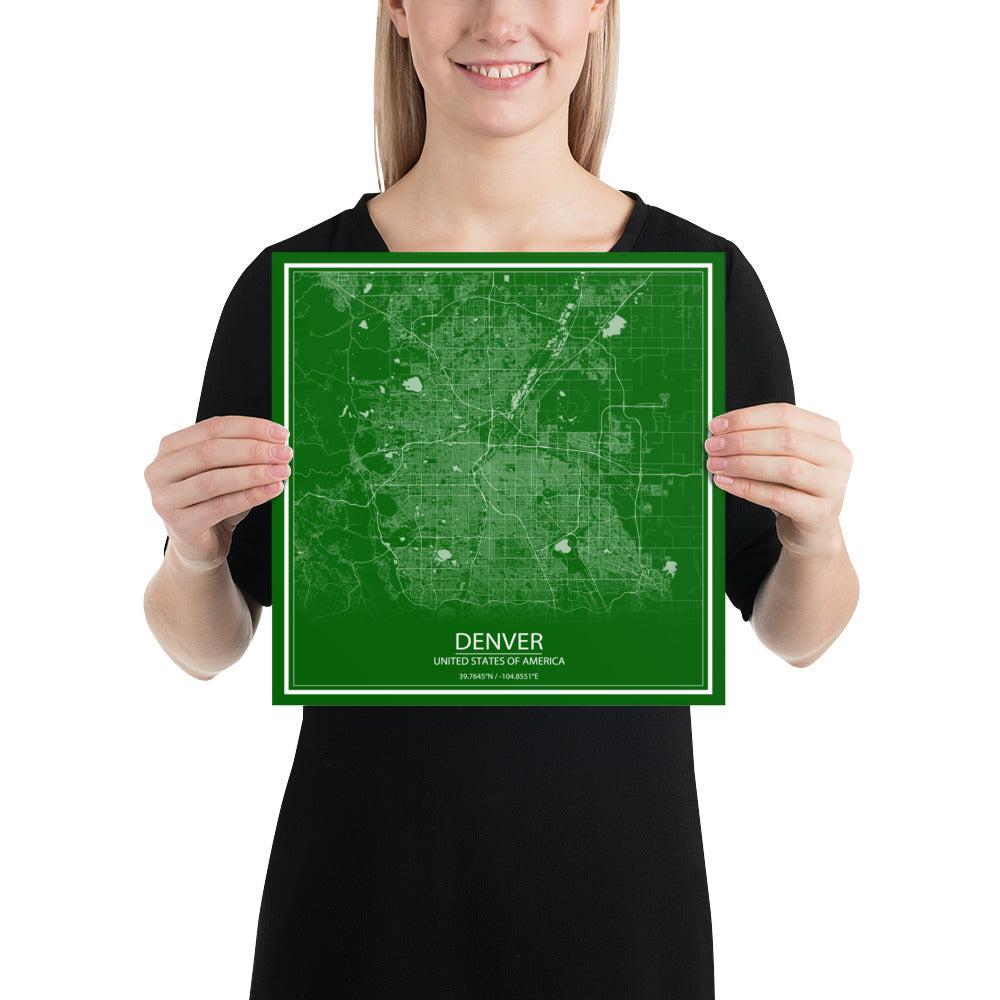 Denver Green and White Paper Map