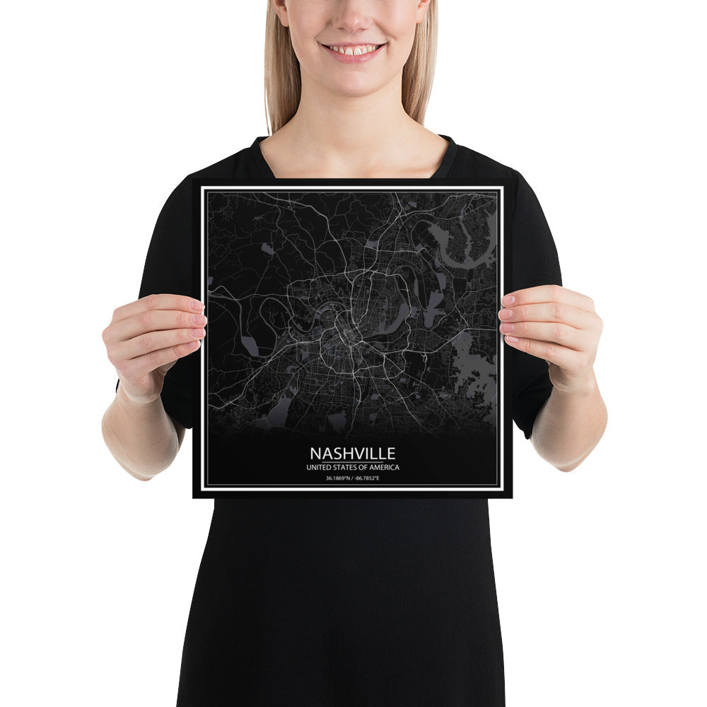 Nashville Black Paper Map