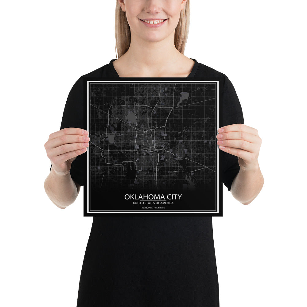 Oklahoma City Black Paper Map