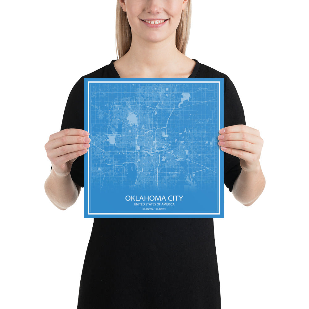 Oklahoma City Blue and White Paper Map