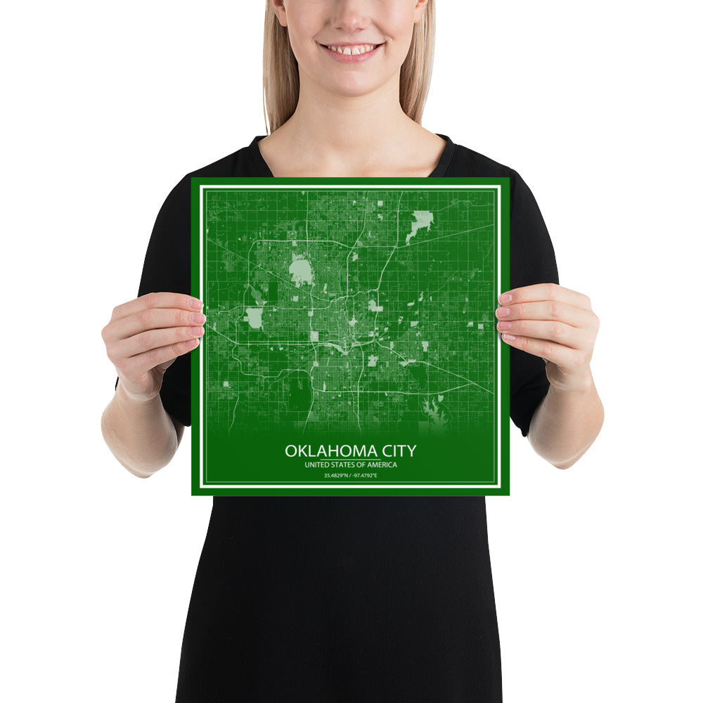 Oklahoma City Green and White Paper Map