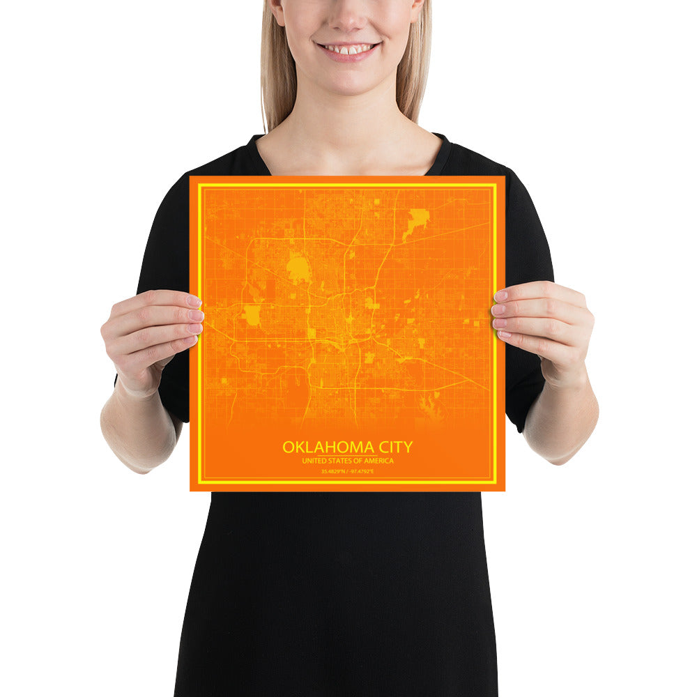 Oklahoma City Orange and Yellow Paper Map