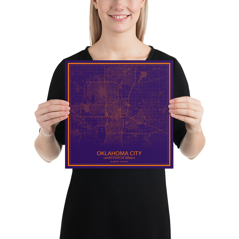 Oklahoma City Purple and Orange Paper Map