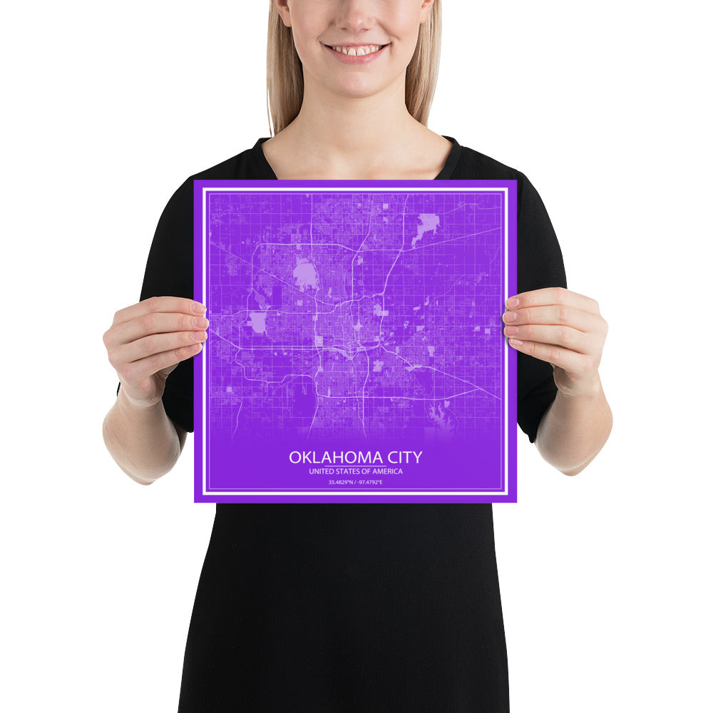 Oklahoma City Purple and White Paper Map