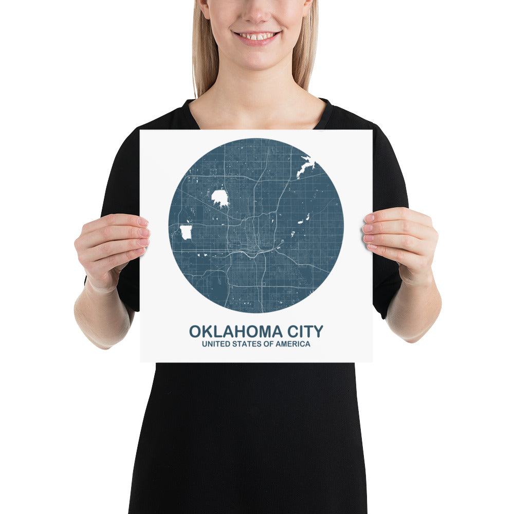 Oklahoma Circular Blue on White Paper Map