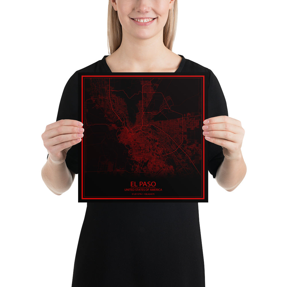 El Paso Black and Red Paper Map