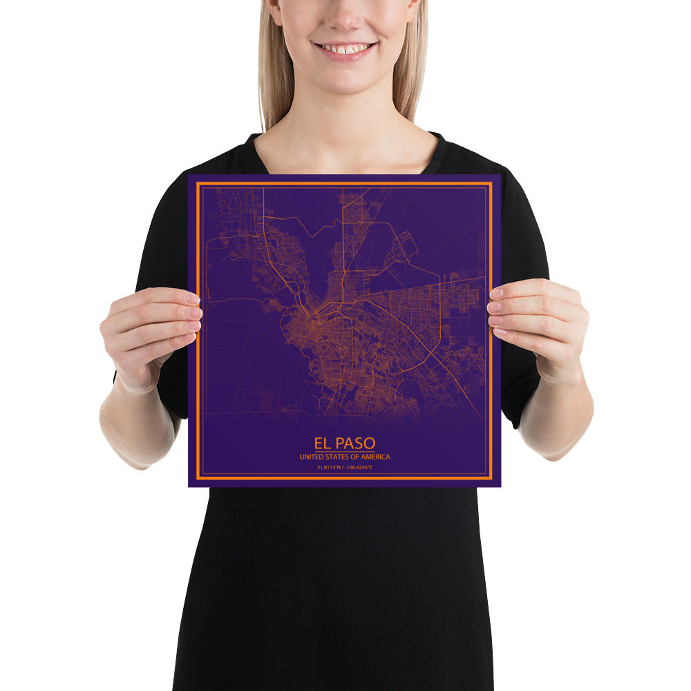 El Paso Purple and Orange Paper Map