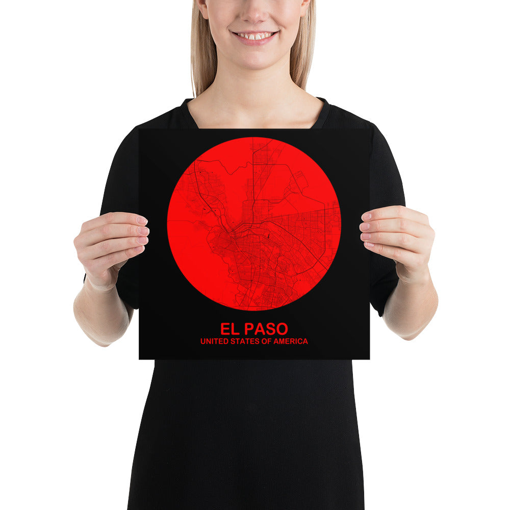 El Paso Circular Red Paper Map