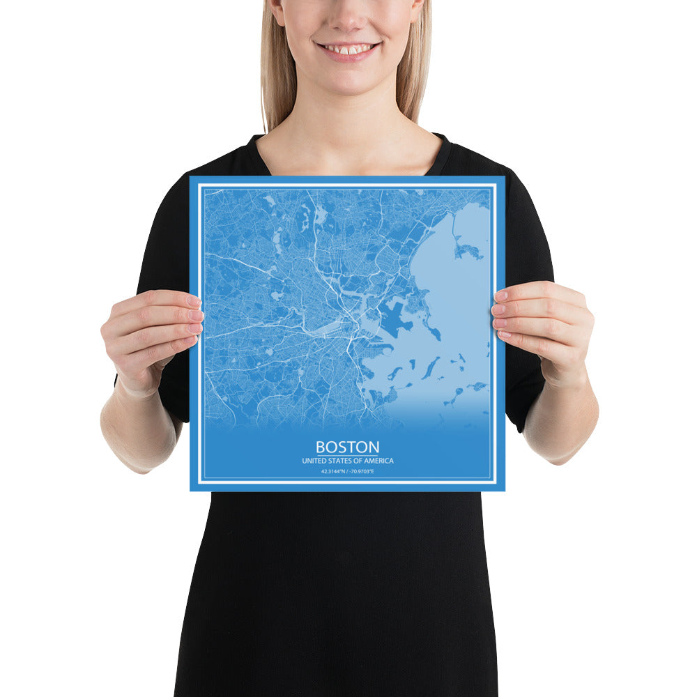 Boston Blue and White Paper Map