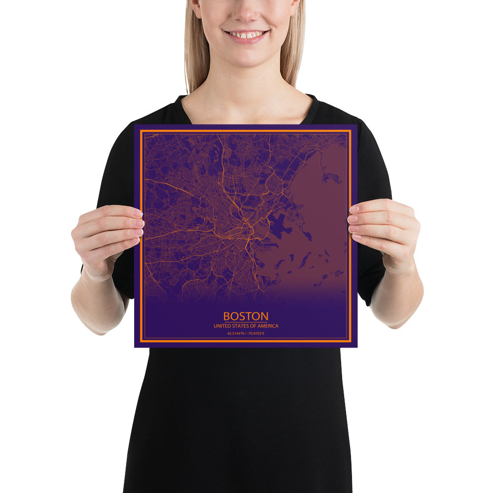 Boston Purple and Orange Paper Map