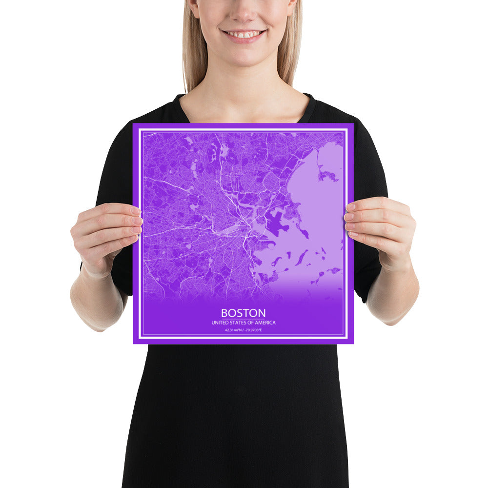 Boston Purple and White Paper Map