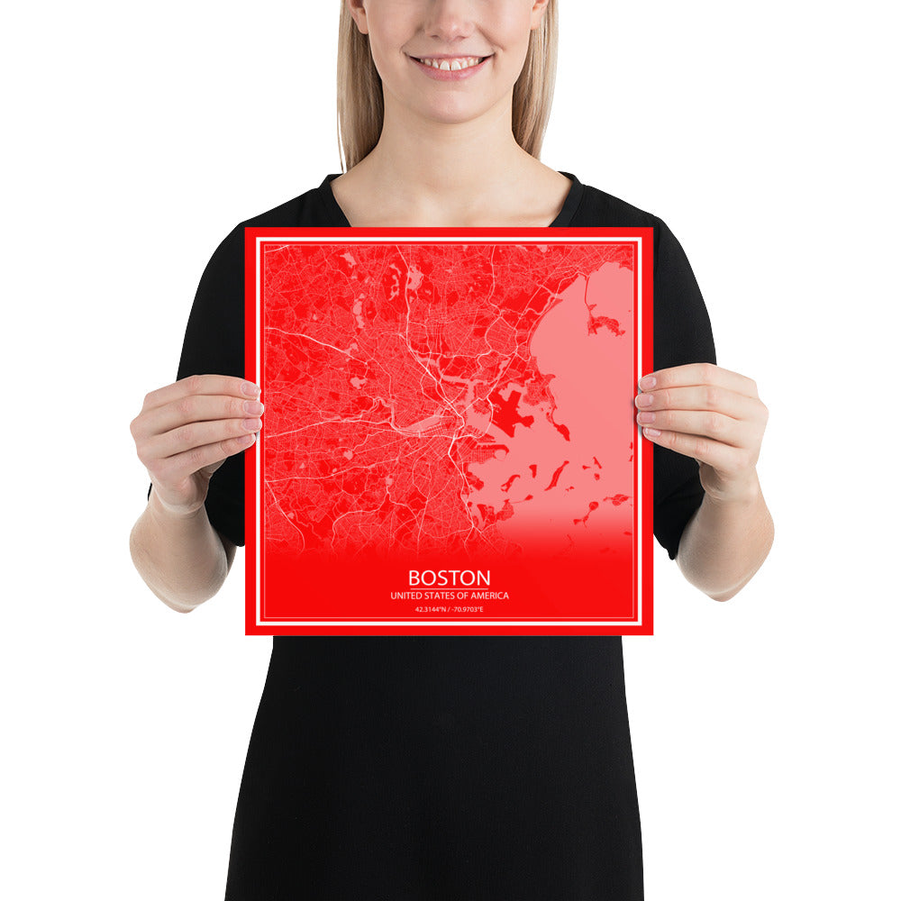 Boston Red and White Paper Map