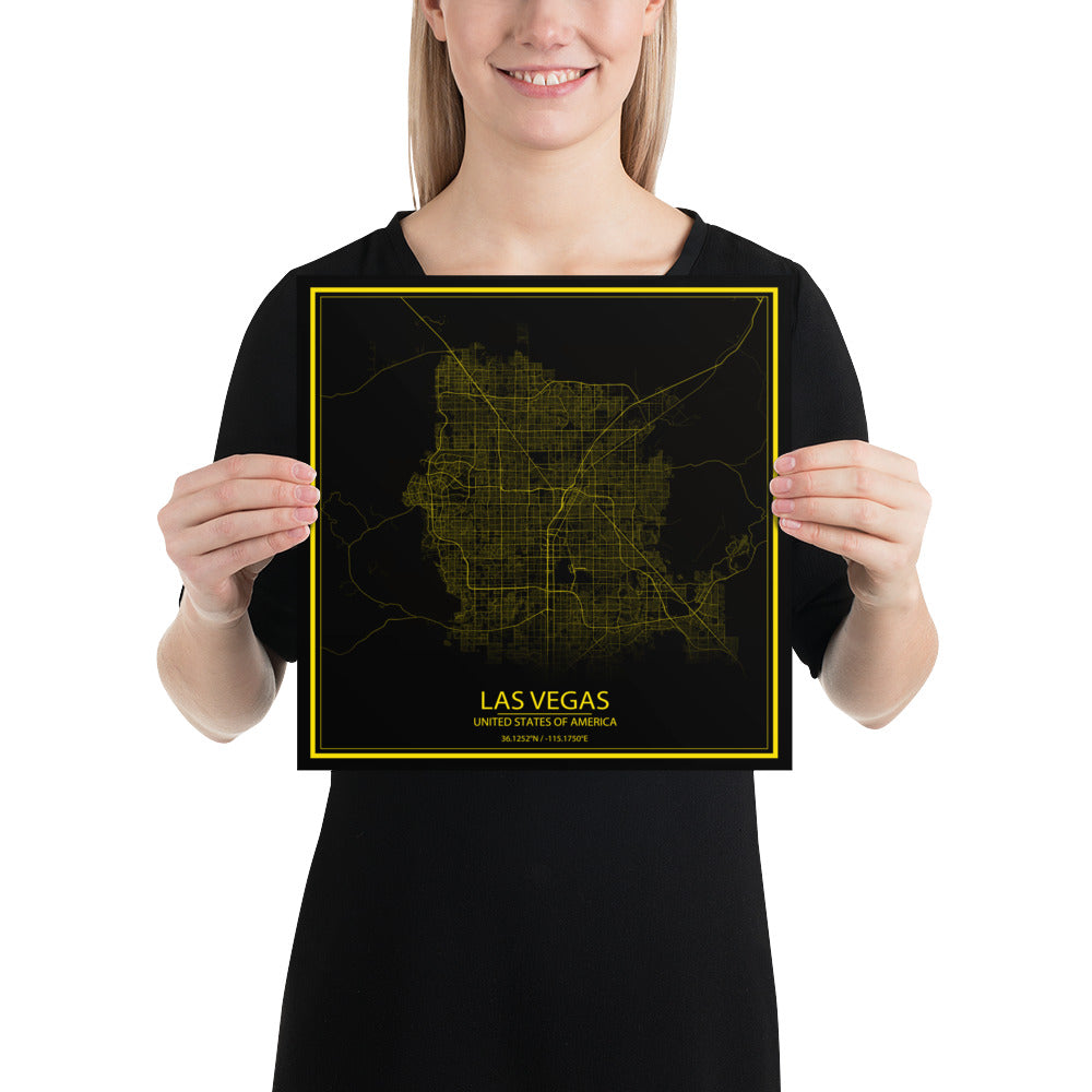 Las Vegas Black and Yellow Paper Map