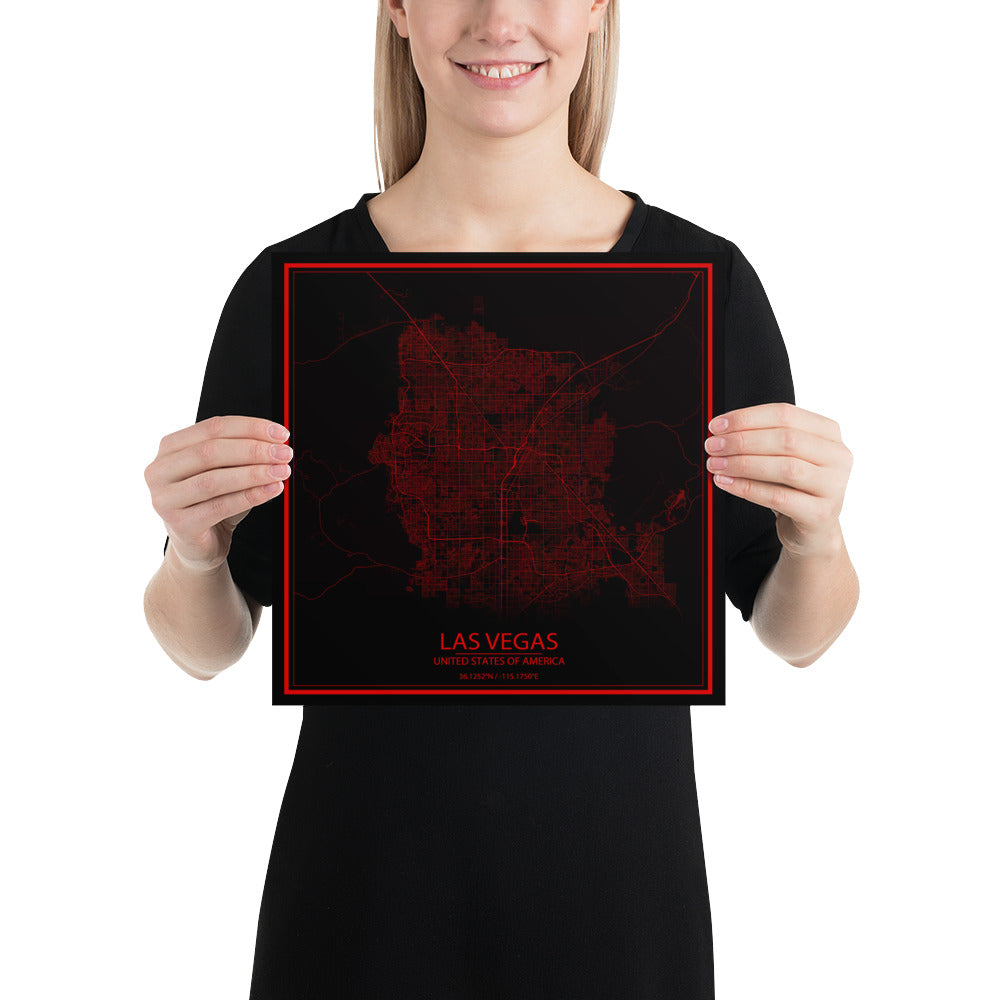 Las Vegas Black and Red Paper Map