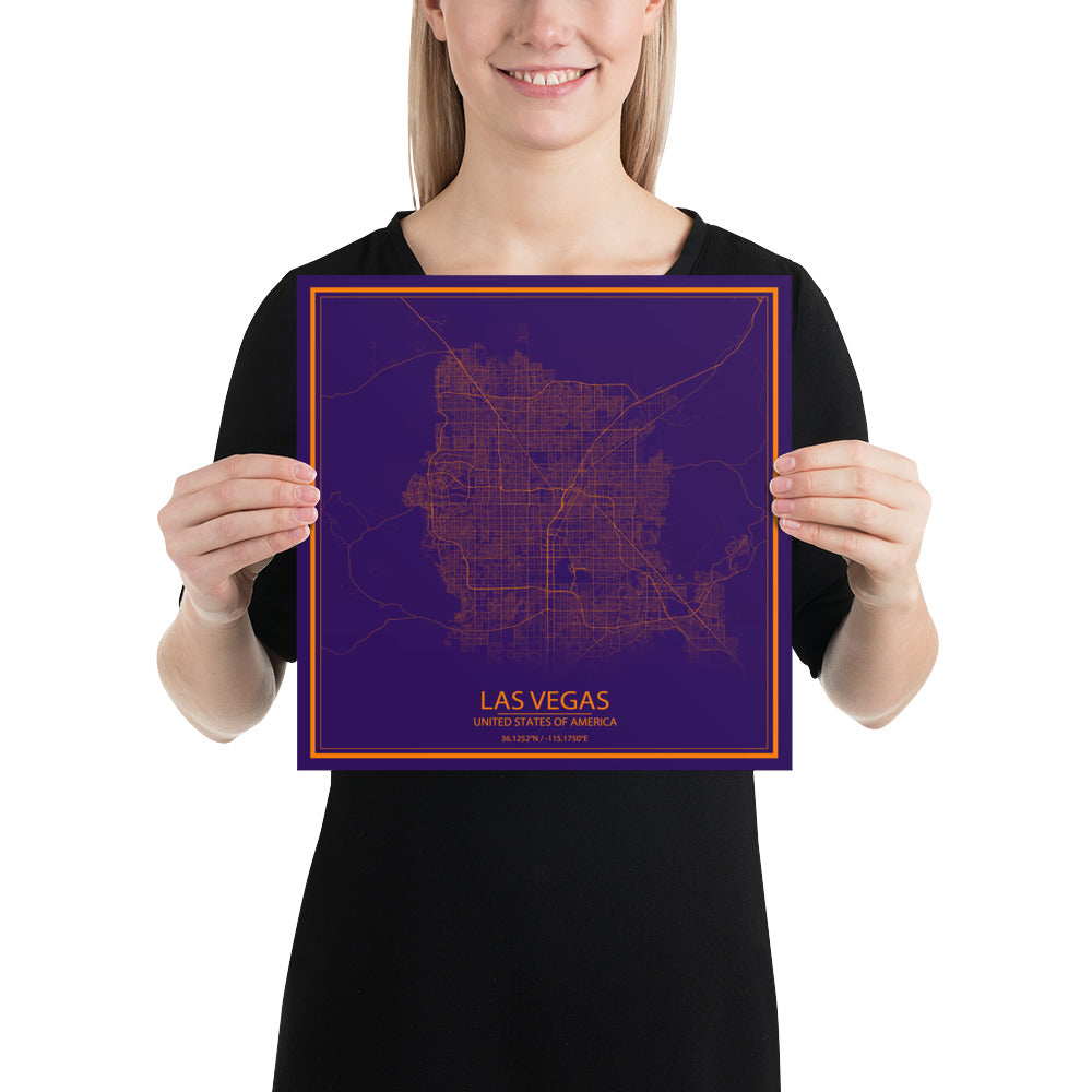 Las Vegas Purple and Orange Paper Map