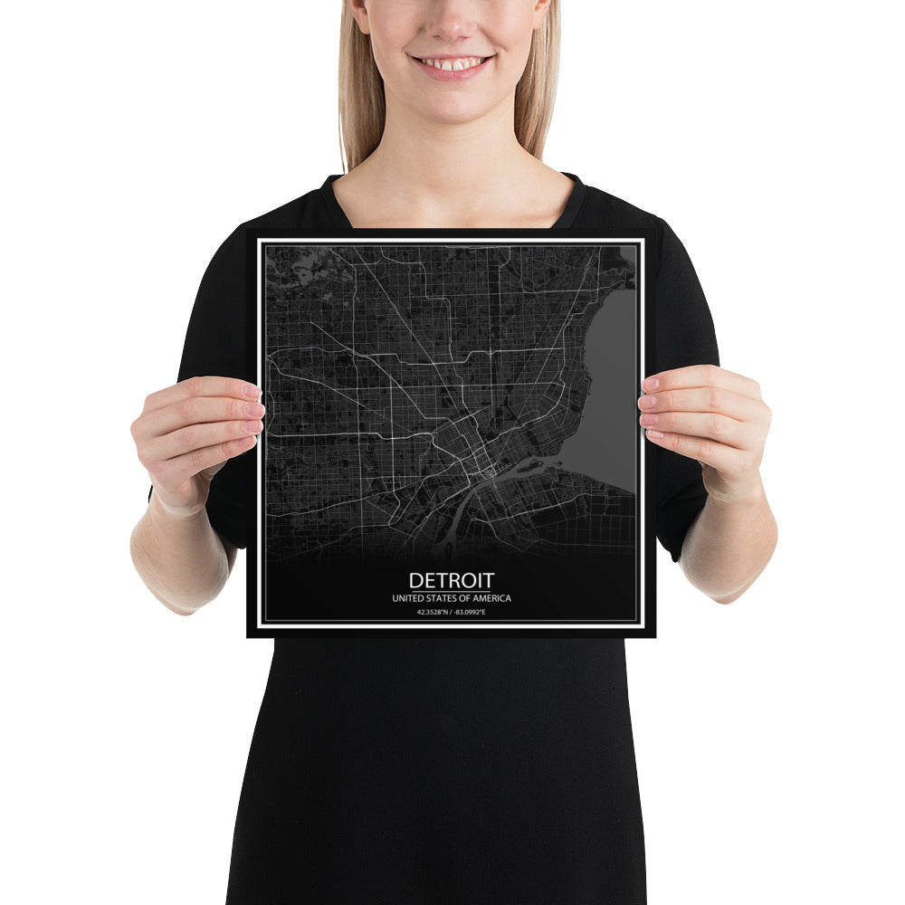 Detroit Black Paper Map