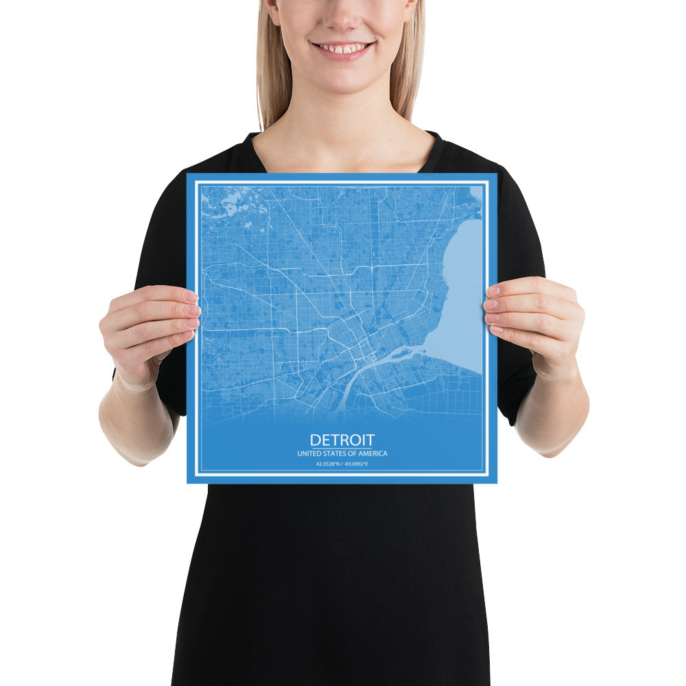 Detroit Blue and White Paper Map