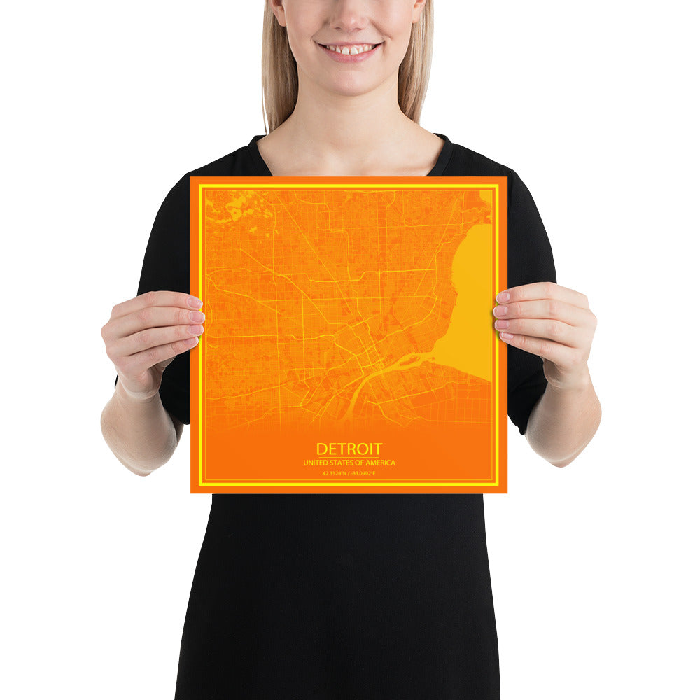 Detroit Orange and Yellow Paper Map