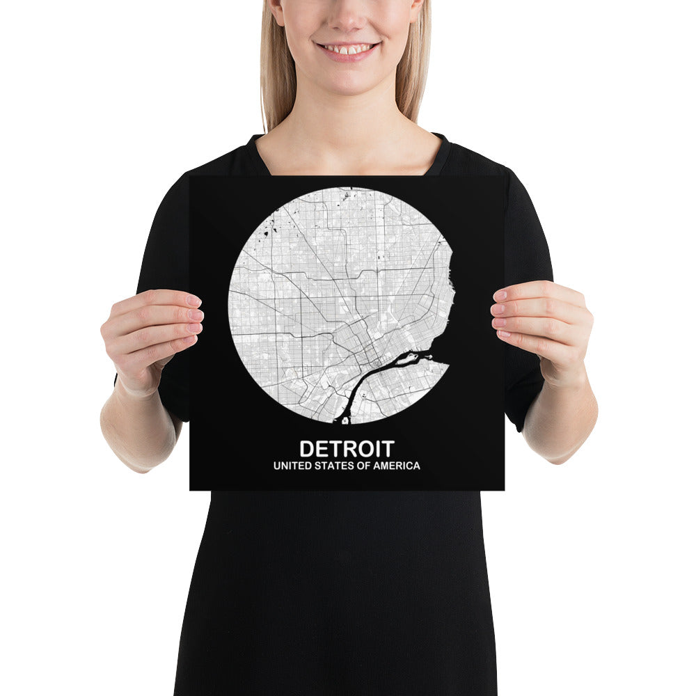 Detroit Circular White Paper Map