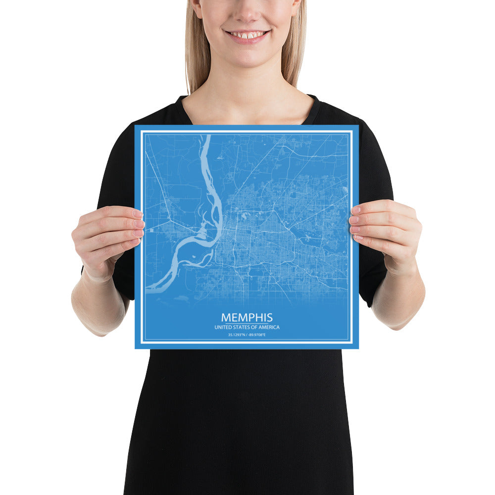 Memphis Blue and White Paper Map