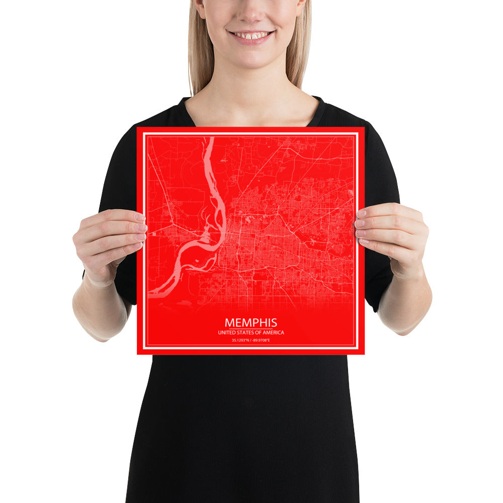 Memphis Red and White Paper Map