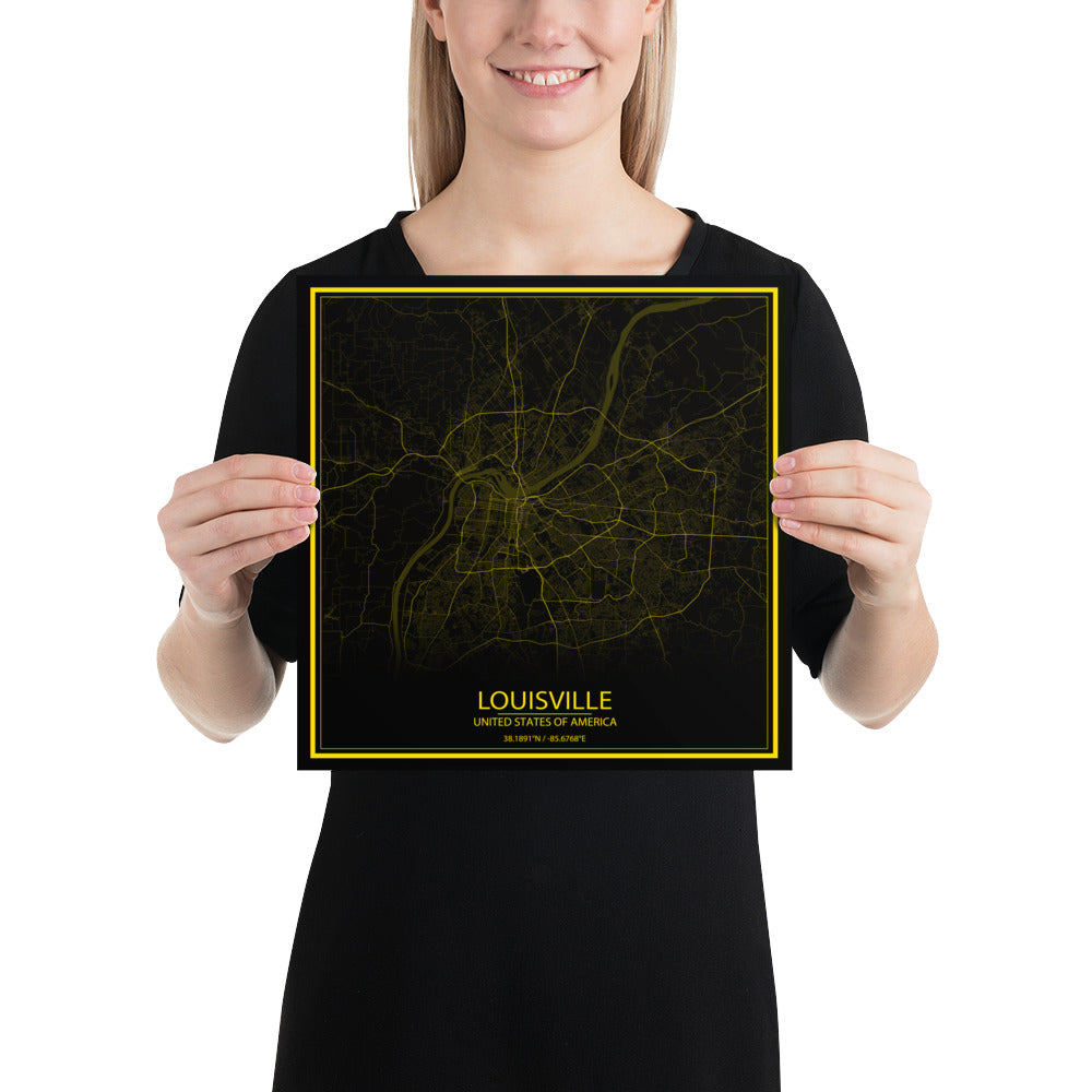 Louisville Black and Yellow Paper Map