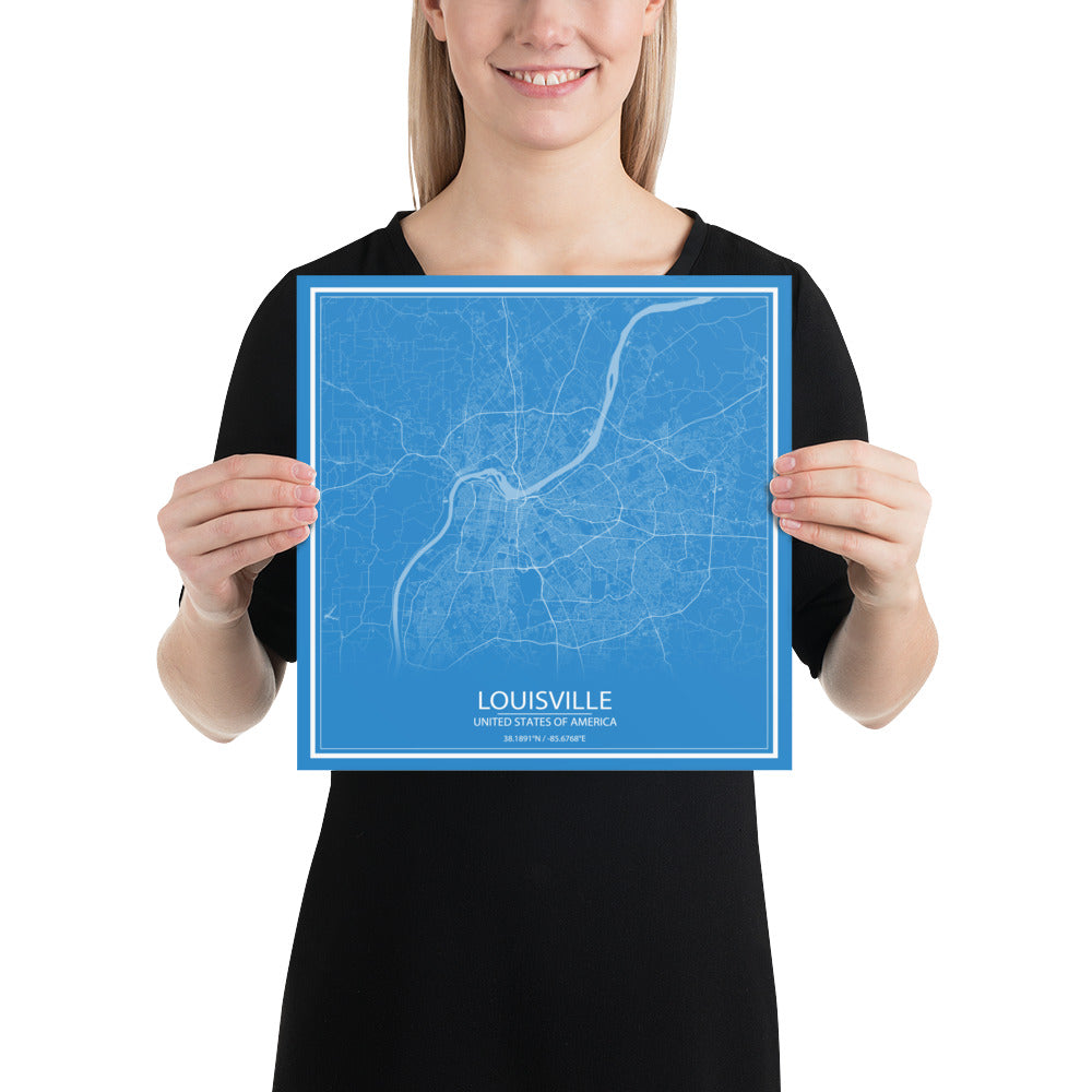 Louisville Blue and White Paper Map