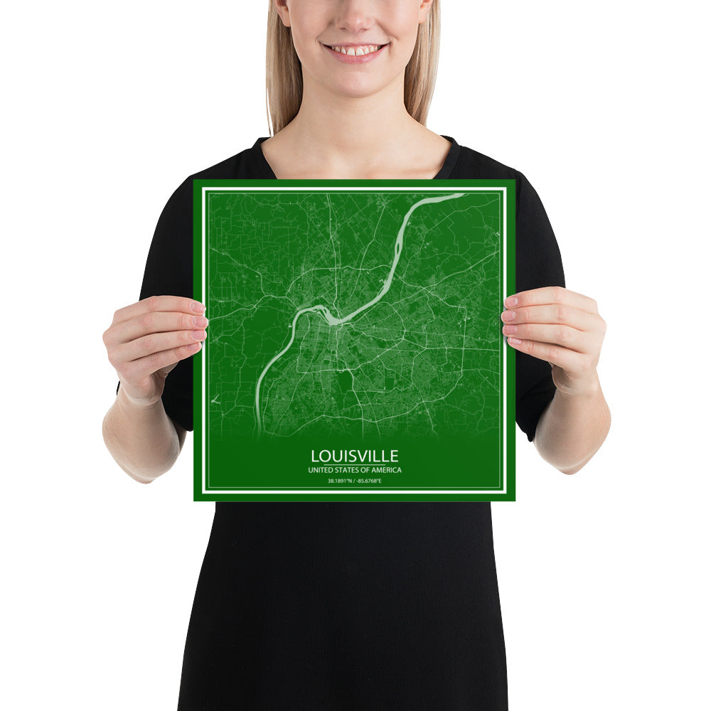 Louisville Green and White Paper Map