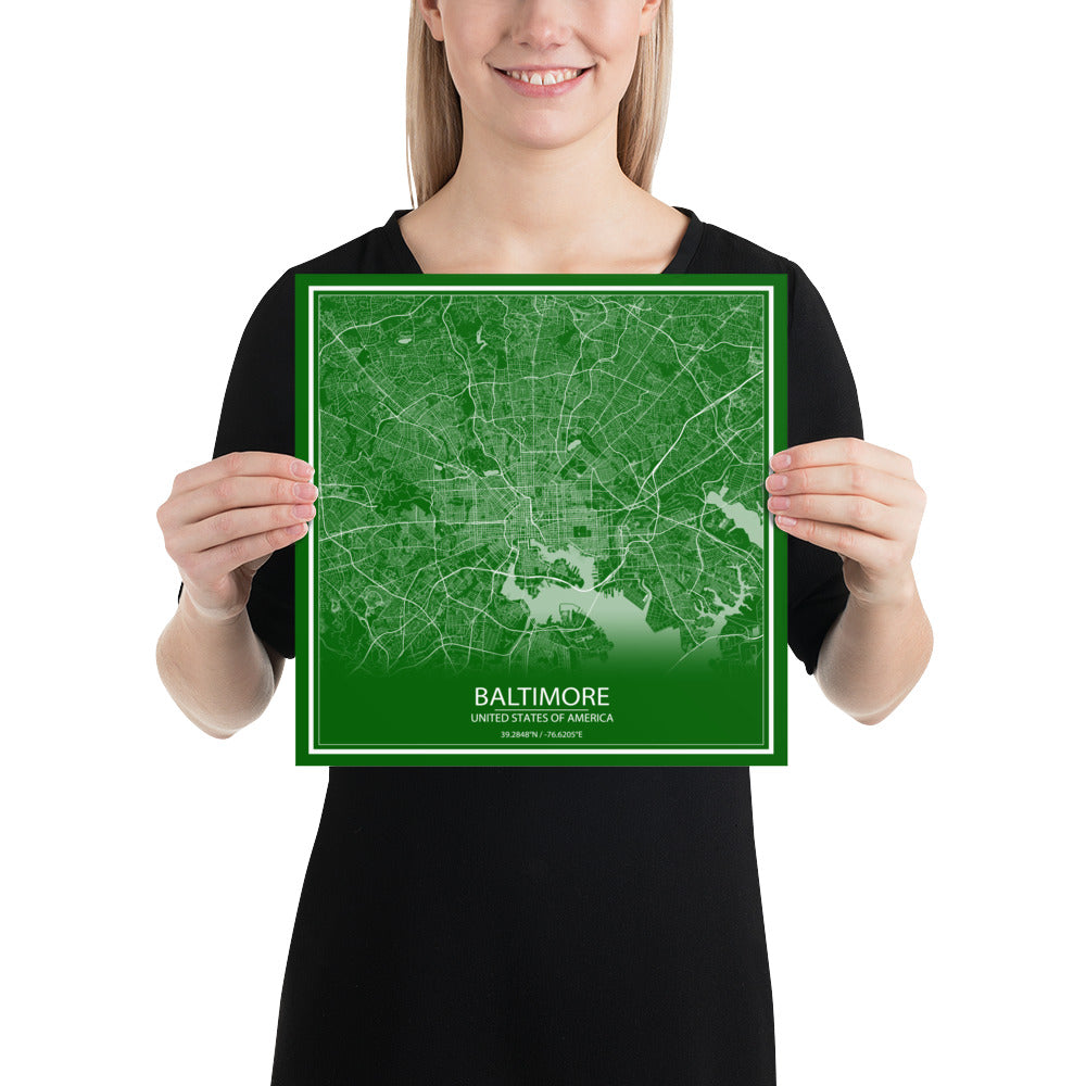 Baltimore Green and White Paper Map