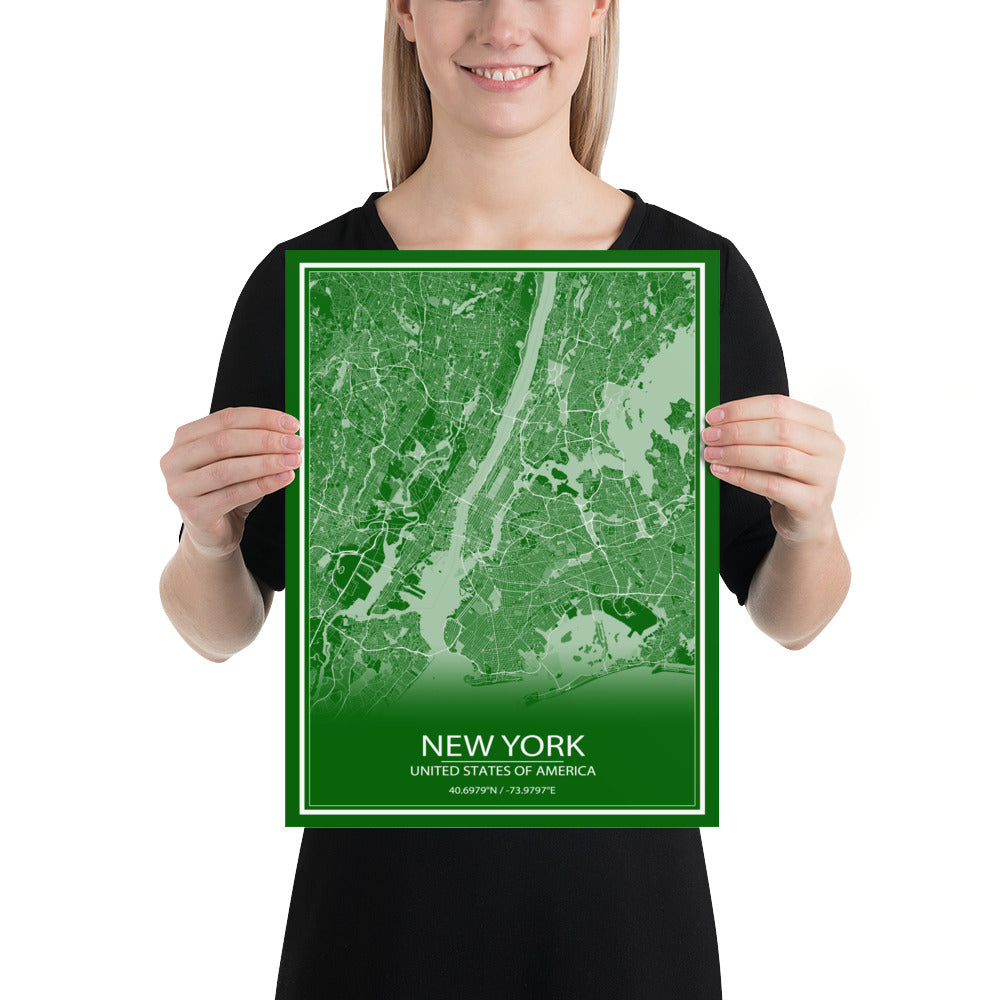 New York Green and White Paper Map