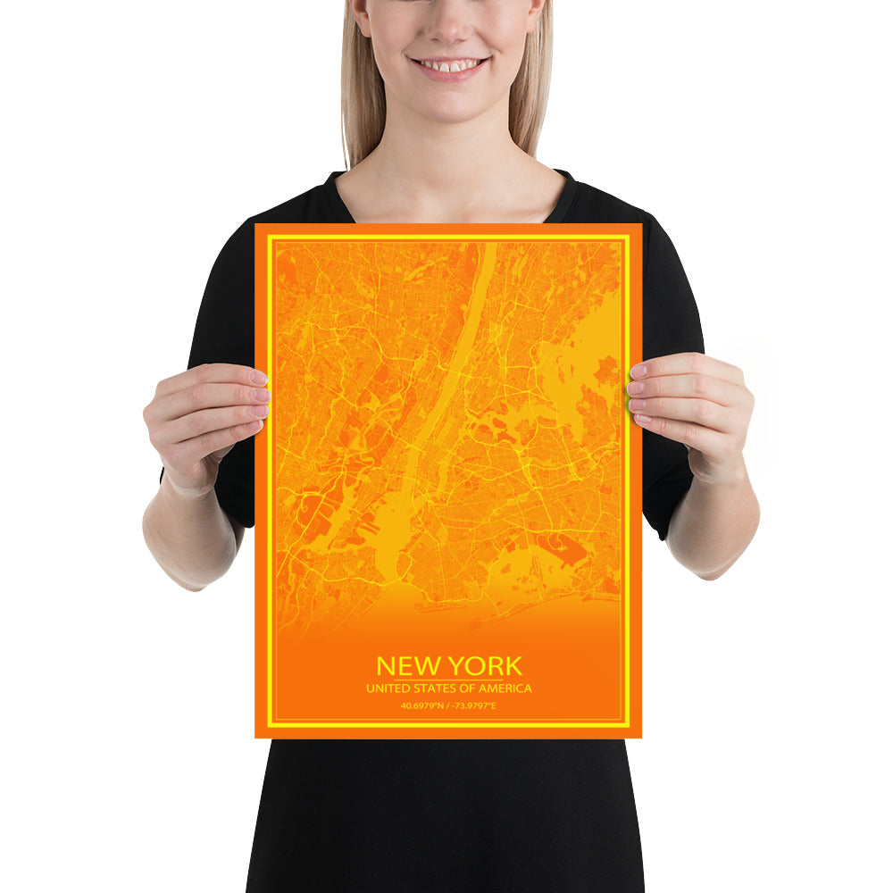 New York Orange and Yellow Paper Map