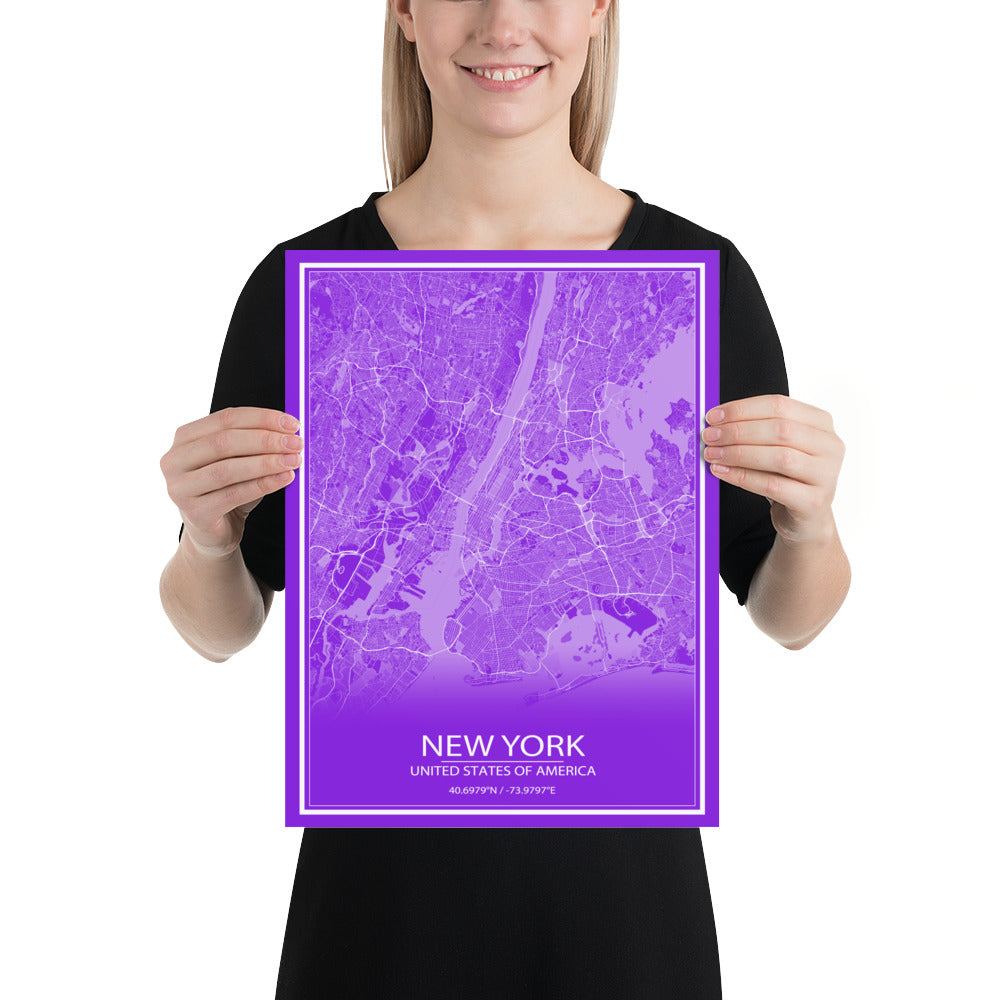 New York Purple and White Paper Map