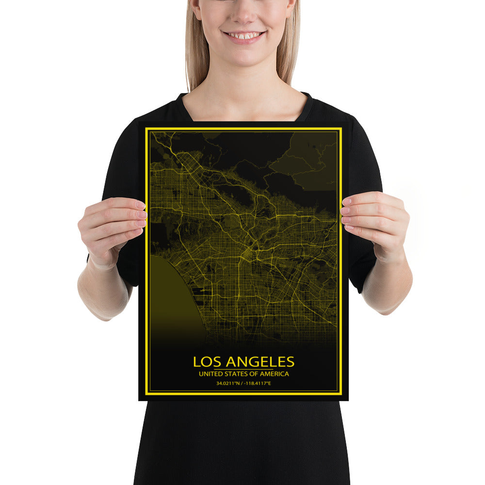 Los Angeles Black and Yellow Paper Map