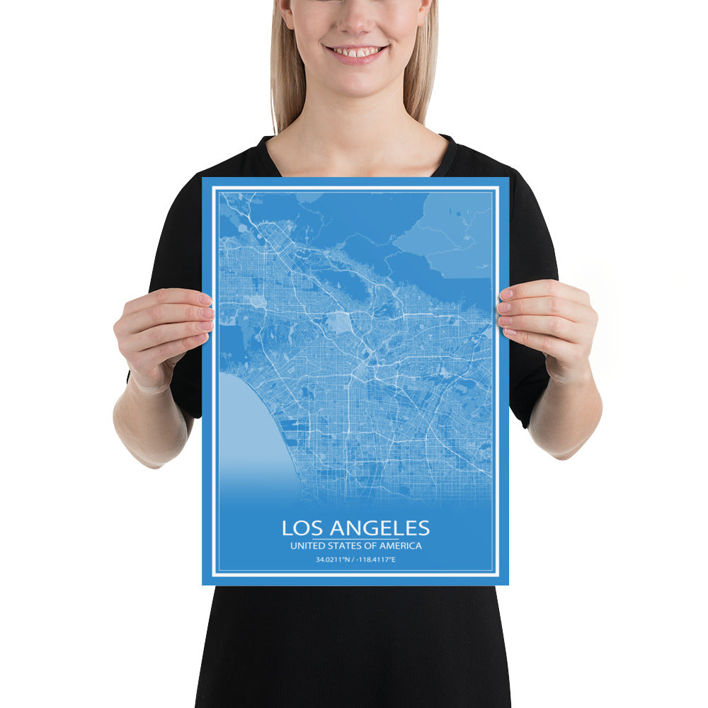 Los Angeles Blue and White Paper Map